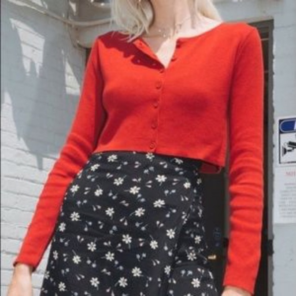 Brandy Melville Red Athelia Sweater Cardigan